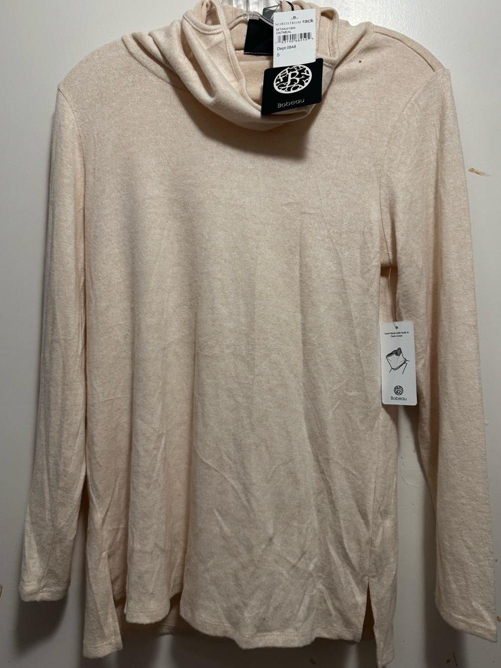 Unique Bobeau Cowl Neck w/built-in face cover Sweater Tunic - NWT - Size Small